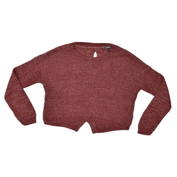 Express Women's Size XS Split Hem Crewneck Pullover Sweater Maroon Red - Picture 1 of 8
